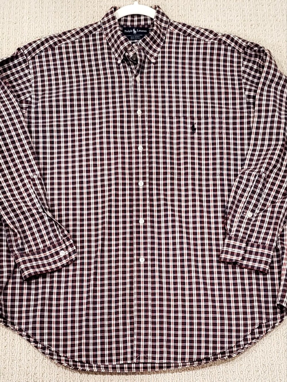 Ralph Lauren "Big Shirt" Small Plaid Button Down Long Sleeve Shirt Cotton Large